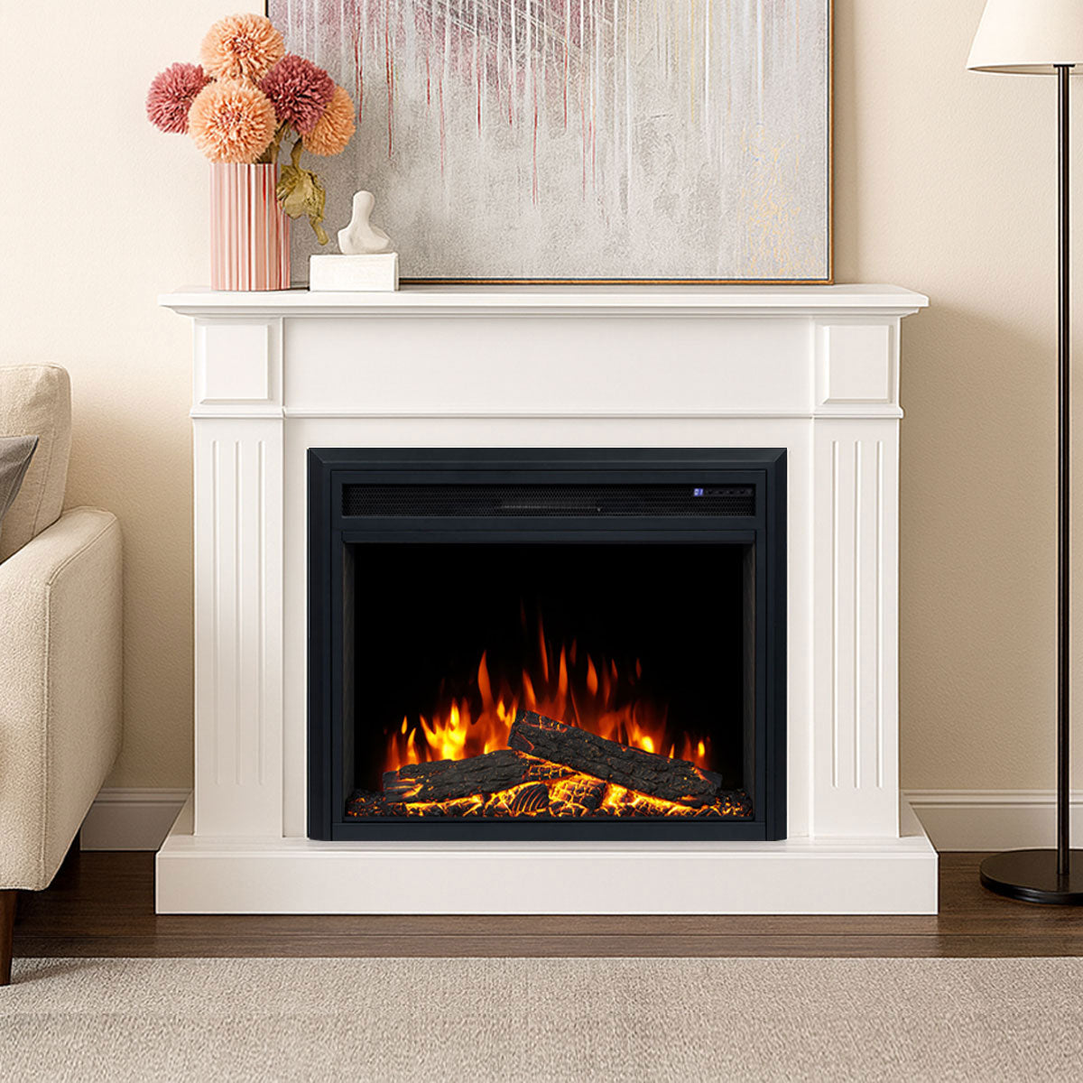 Berwick 2000W Electric Fireplace Heater White Mantel Suite with 30" Moonlight Insert