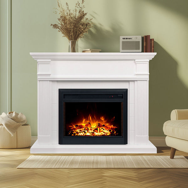 George 2000W Electric Fireplace Heater White Mantel Suite with 30" Moonlight Insert