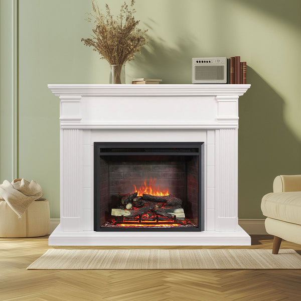 George 2000W Electric Fireplace Heater White Mantel Suite with 30" Primo Insert