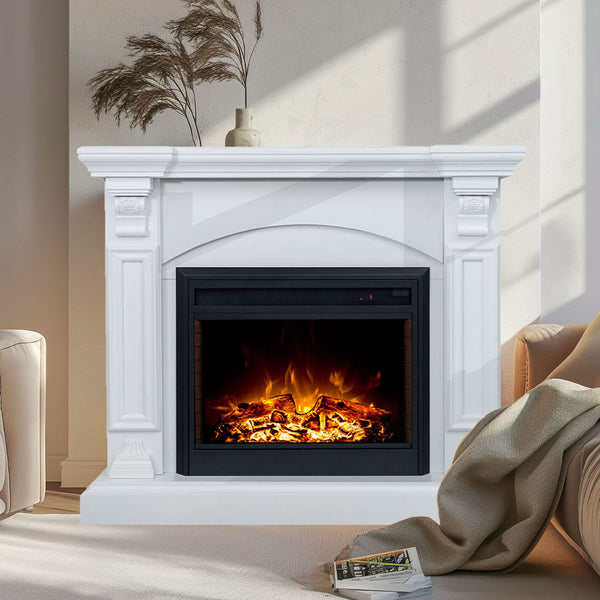 Cove 2000W Electric Fireplace Heater White Mantel Suite with 30" Moonlight Insert