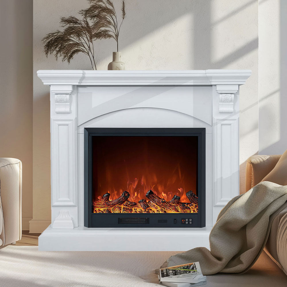 Cove 2000W Electric Fireplace Heater White Mantel Suite with 30" Orion Insert