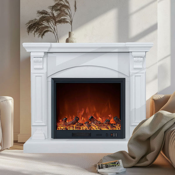 Cove 2000W Electric Fireplace Heater White Mantel Suite with 30" Orion Insert - Smartphone Control