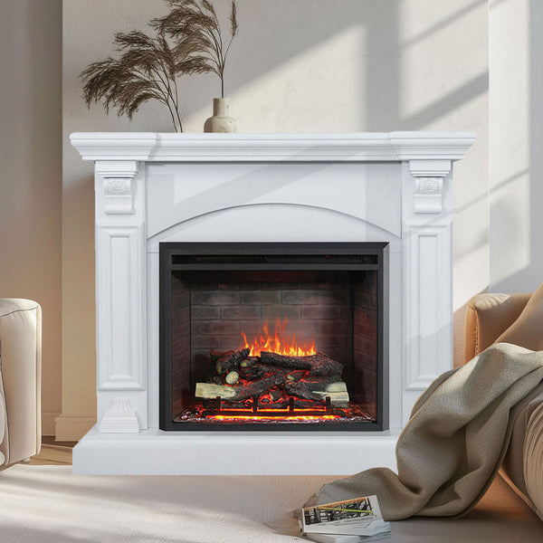 Cove 2000W Electric Fireplace Heater White Mantel Suite with 30" Primo Insert