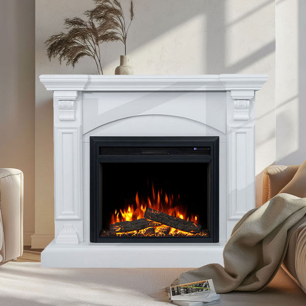 Cove 2000W Electric Fireplace Heater White Mantel Suite with 30" Moonlight Insert