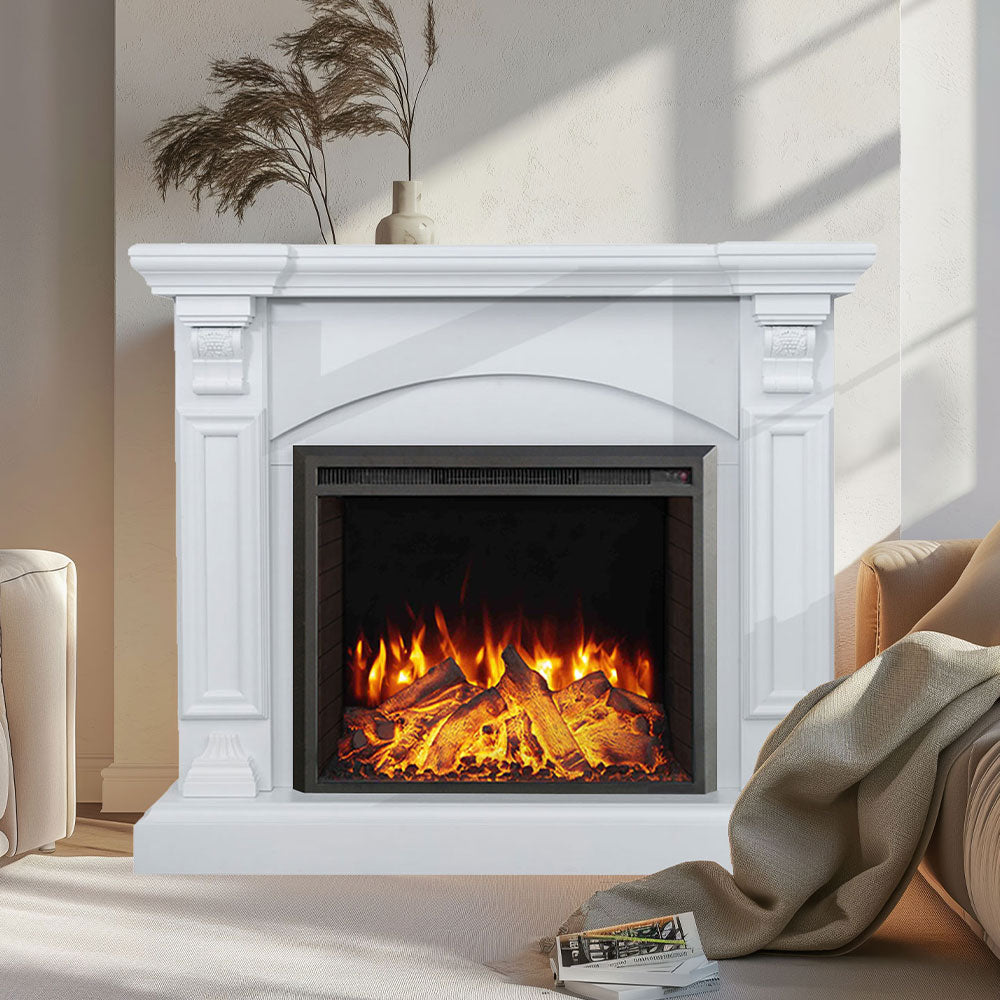 Cove 2000W Electric Fireplace Heater White Mantel Suite with 30" Starlight Insert