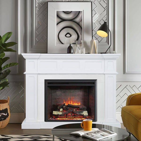 Hudson 2000W Electric Fireplace Heater White Mantel Suite With 30" Primo Insert