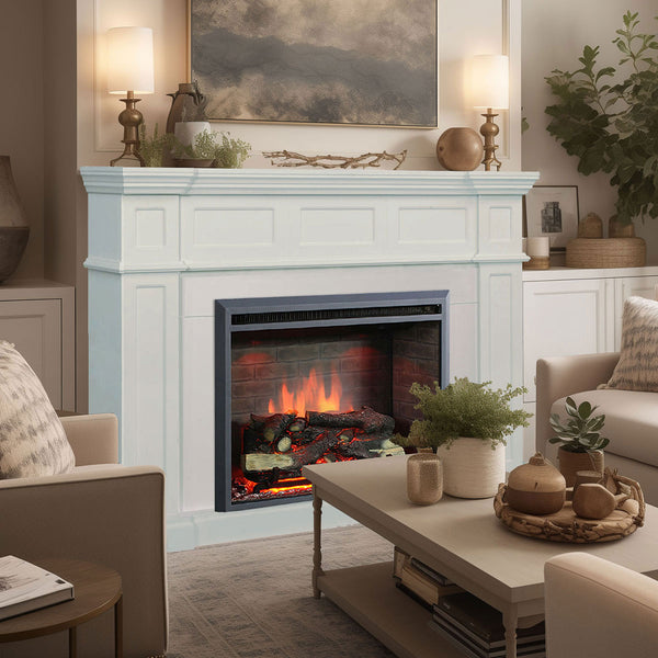 Hudson 2000W Electric Fireplace Heater White Mantel Suite With 30" Primo Insert