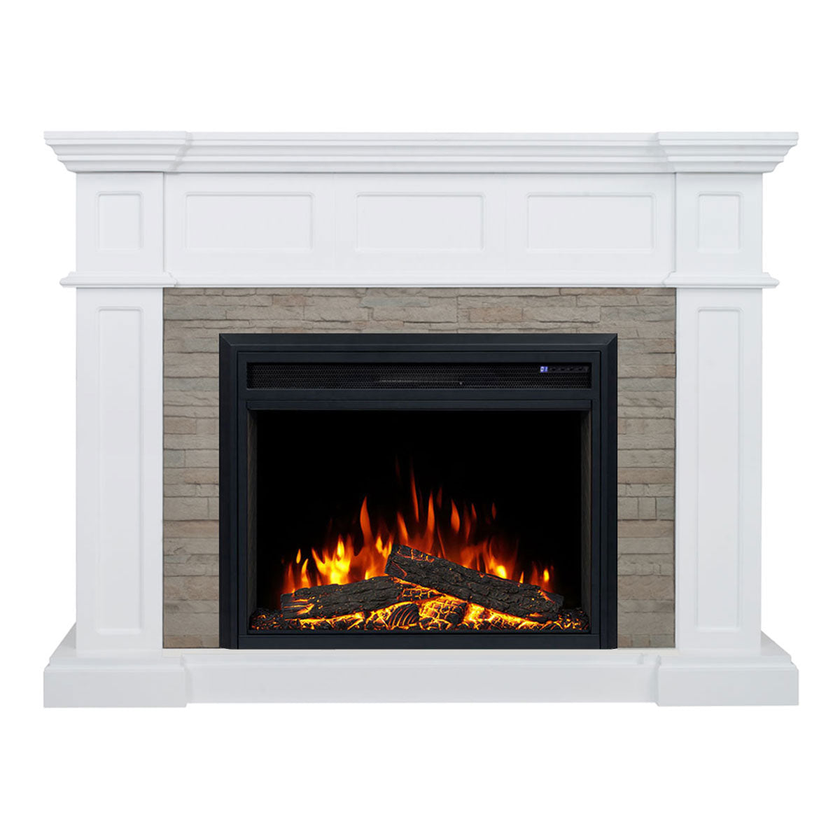 Hudson 2000W Electric Fireplace Heater Stone Veneer White Mantel Suite with 30" Moonlight Insert