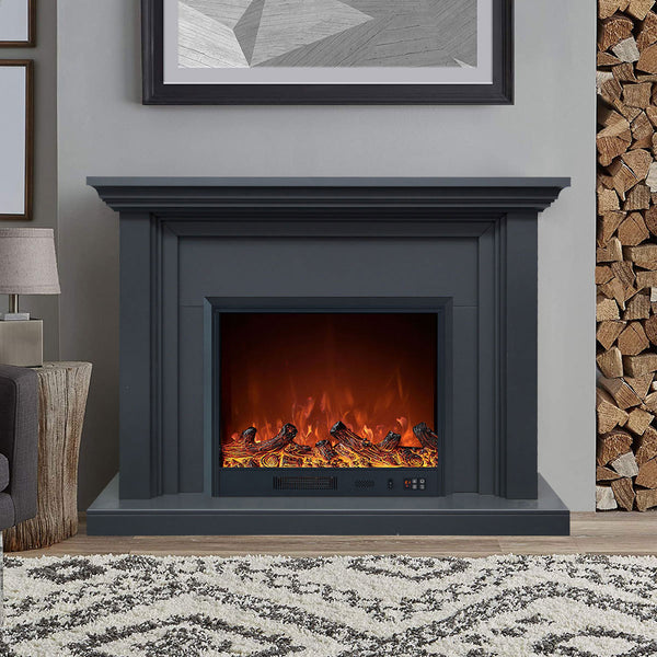 Kingsley 1500W Electric Fireplace Heater Grey Mantel Suite With 30" Orion Insert - Smartphone Control