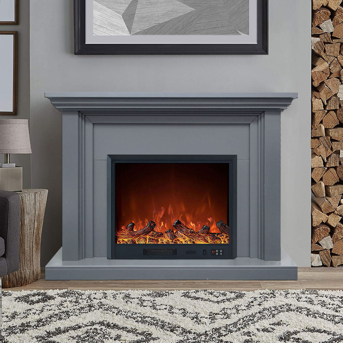 Kingsley 1500W Electric Fireplace Heater Grey Mantel Suite With 30" Orion Insert