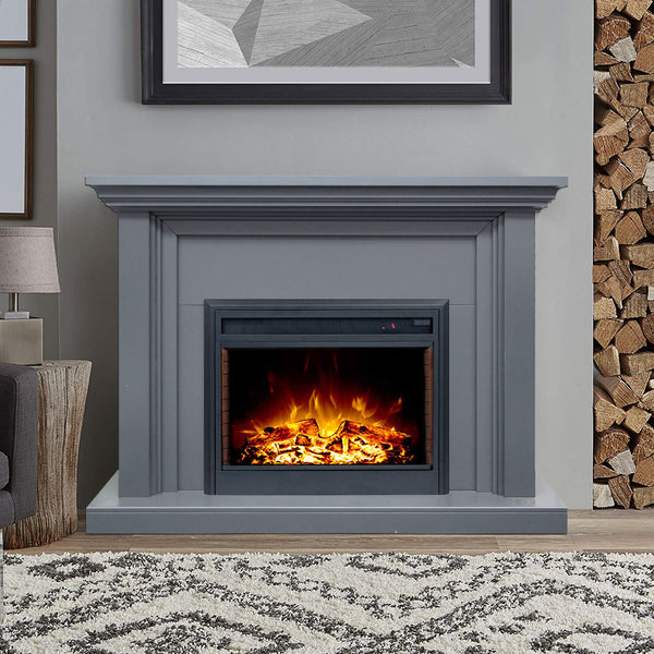 Kingsley 2000W Electric Fireplace Heater Grey Mantel Suite With 30" Moonlight Insert