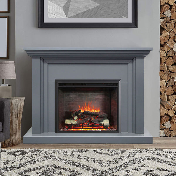 Kingsley 2000W Electric Fireplace Heater Grey Mantel Suite With 30" Primo Insert