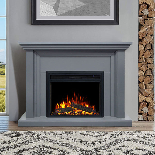 Kingsley 2000W Electric Fireplace Heater Grey Mantel Suite With 30" Moonlight Insert