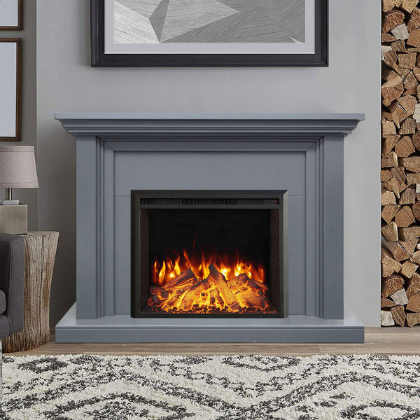 Kingsley 2000W Electric Fireplace Heater Grey Mantel Suite With 30" Starlight Insert - Smartphone Control