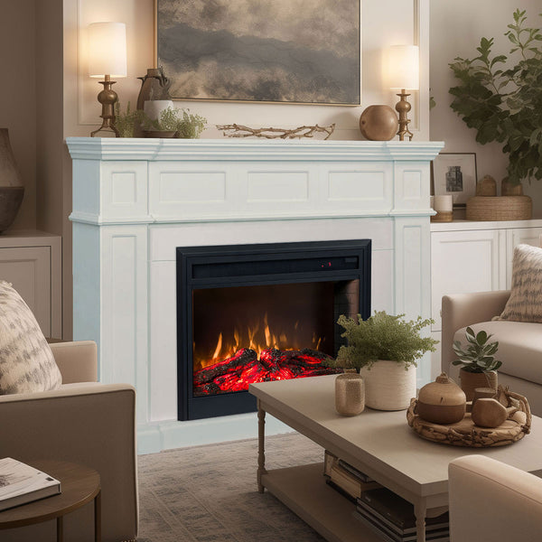 Hudson 2000W Electric Fireplace Heater White Mantel Suite With 30" Moonlight Insert