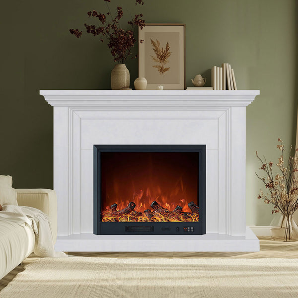 Kingsley 1500W Electric Fireplace Heater White Mantel Suite With 30" Orion Insert - Smartphone Control