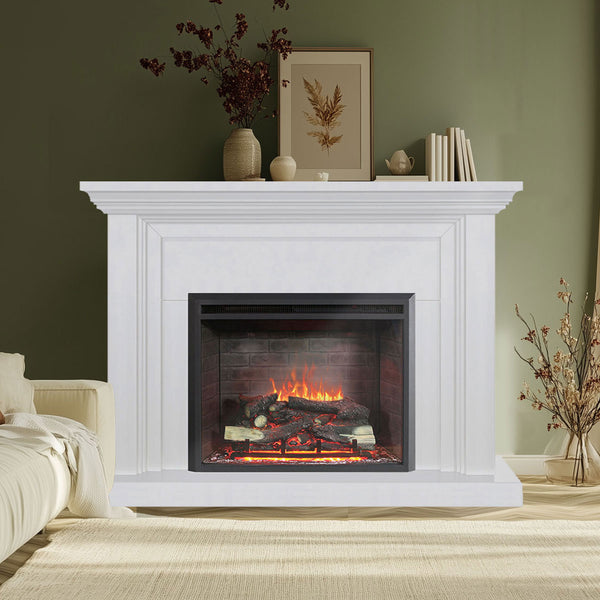 Kingsley 2000W Electric Fireplace Heater White Mantel Suite With 30" Primo Insert