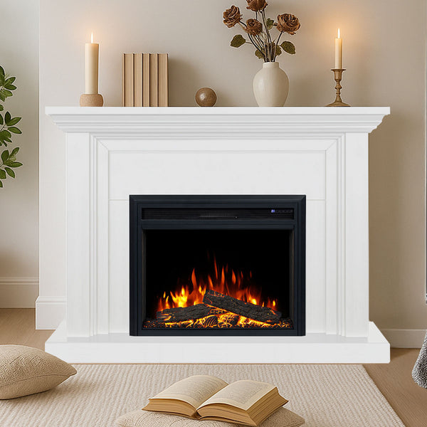 Kingsley 2000W Electric Fireplace Heater White Mantel Suite With 30" Moonlight Insert