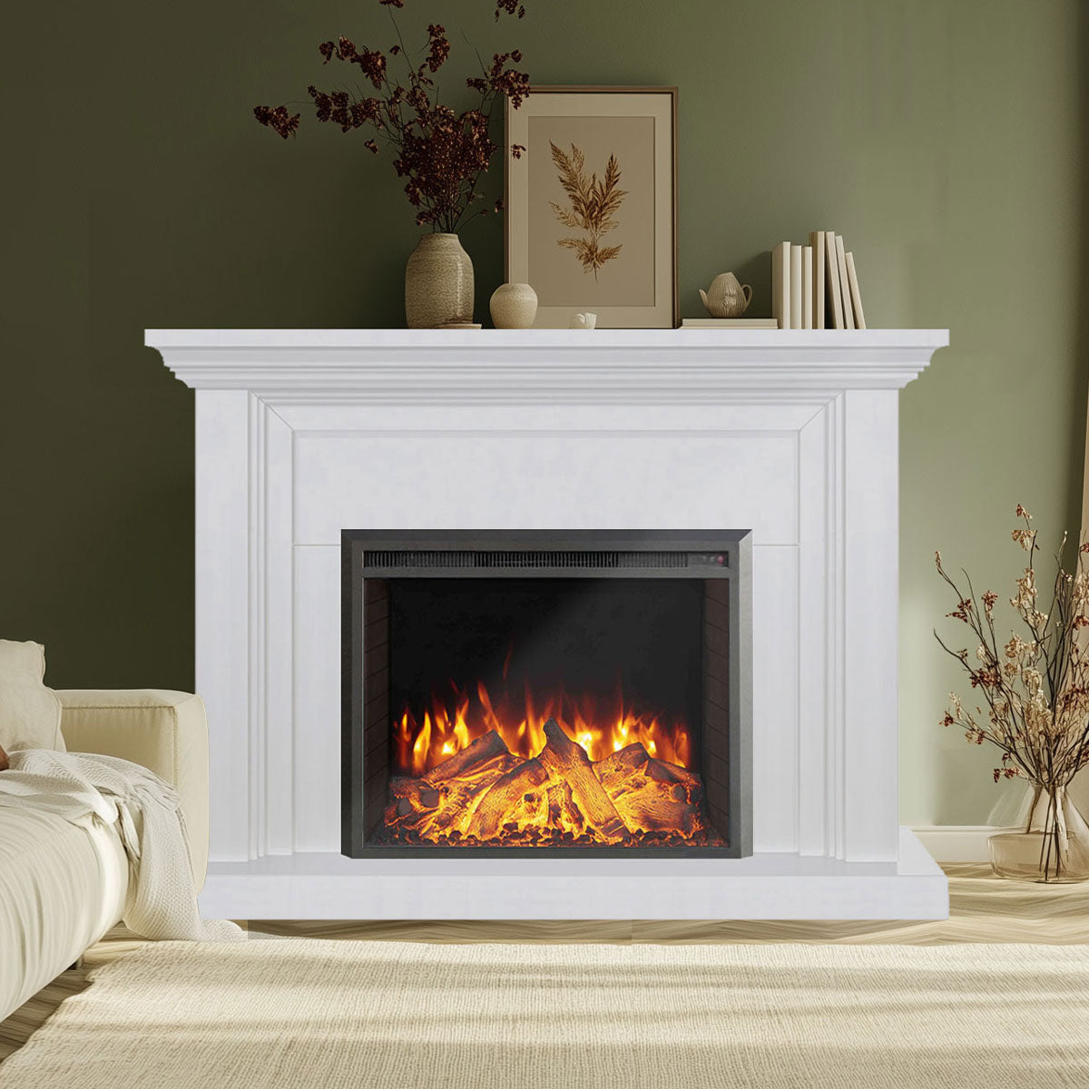 Kingsley 2000W Electric Fireplace Heater White Mantel Suite With 30" Starlight Insert