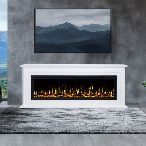 Concerto 1500W 60 Inch Electric Fireplace Insert with Eton White Mantel Suite