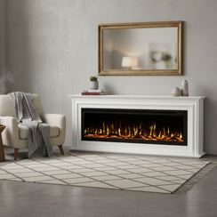 Concerto 1500W 60 Inch Electric Fireplace Insert with Eton White Mantel Suite