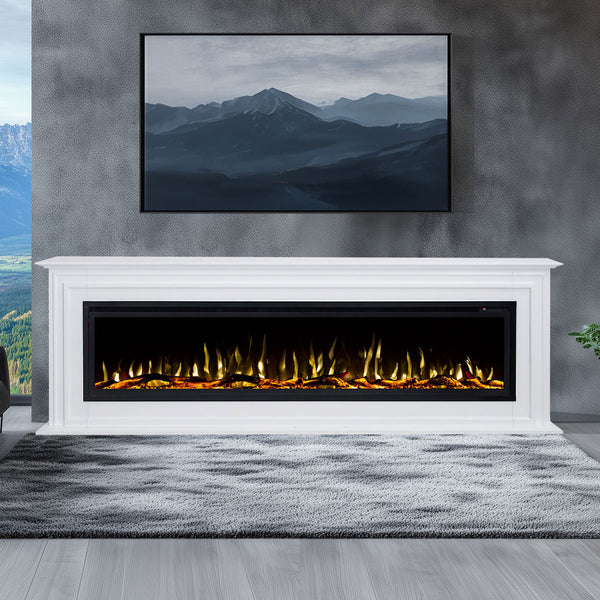 Concerto 1500W 72 Inch Electric Fireplace Insert with Eton White Mantel Suite