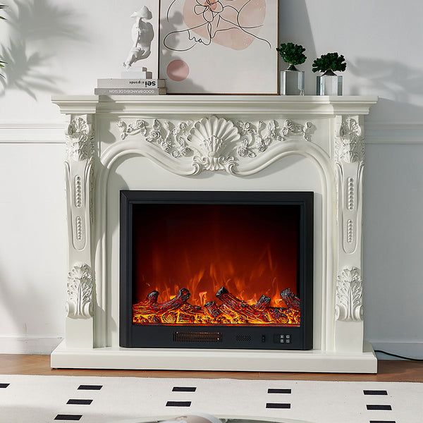 Royale Electric Fireplace Heater Cream Mantel Suite - Smartphone Control