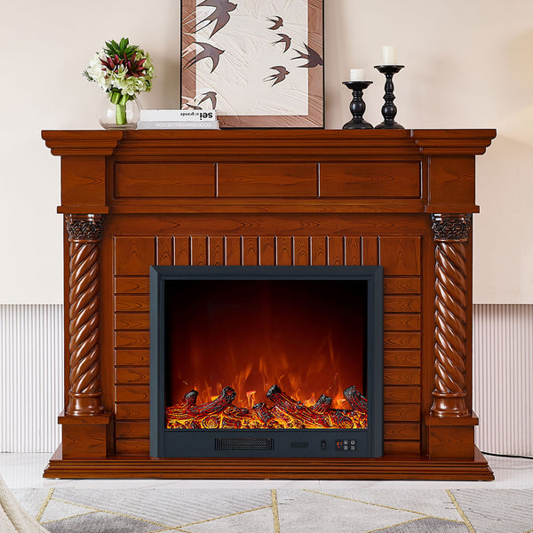 Lorient Electric Fireplace Heater Brown Mantel Suite - Smartphone Control