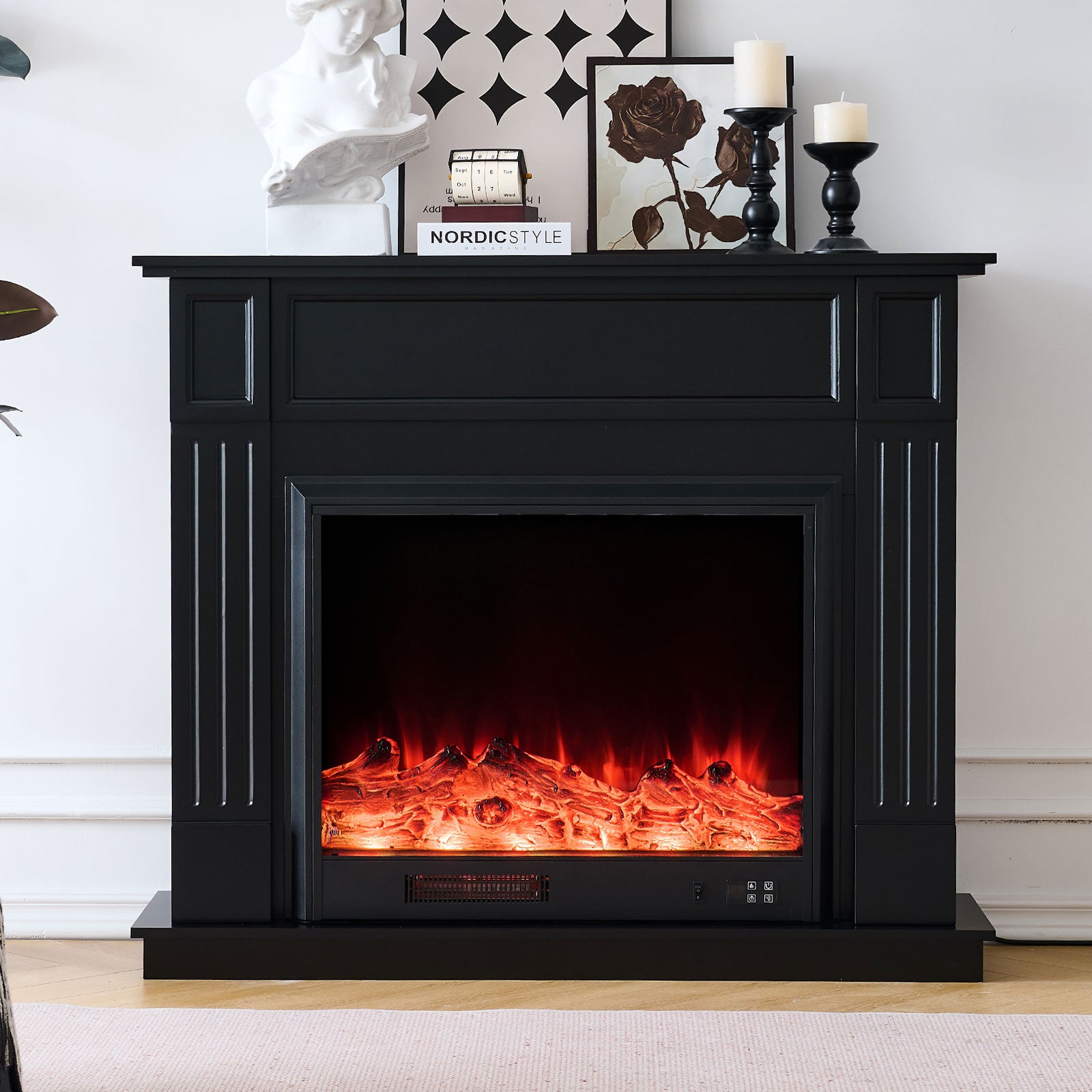 Clarendon 30" Electric Fireplace Heater Matte Black Mantel Suite