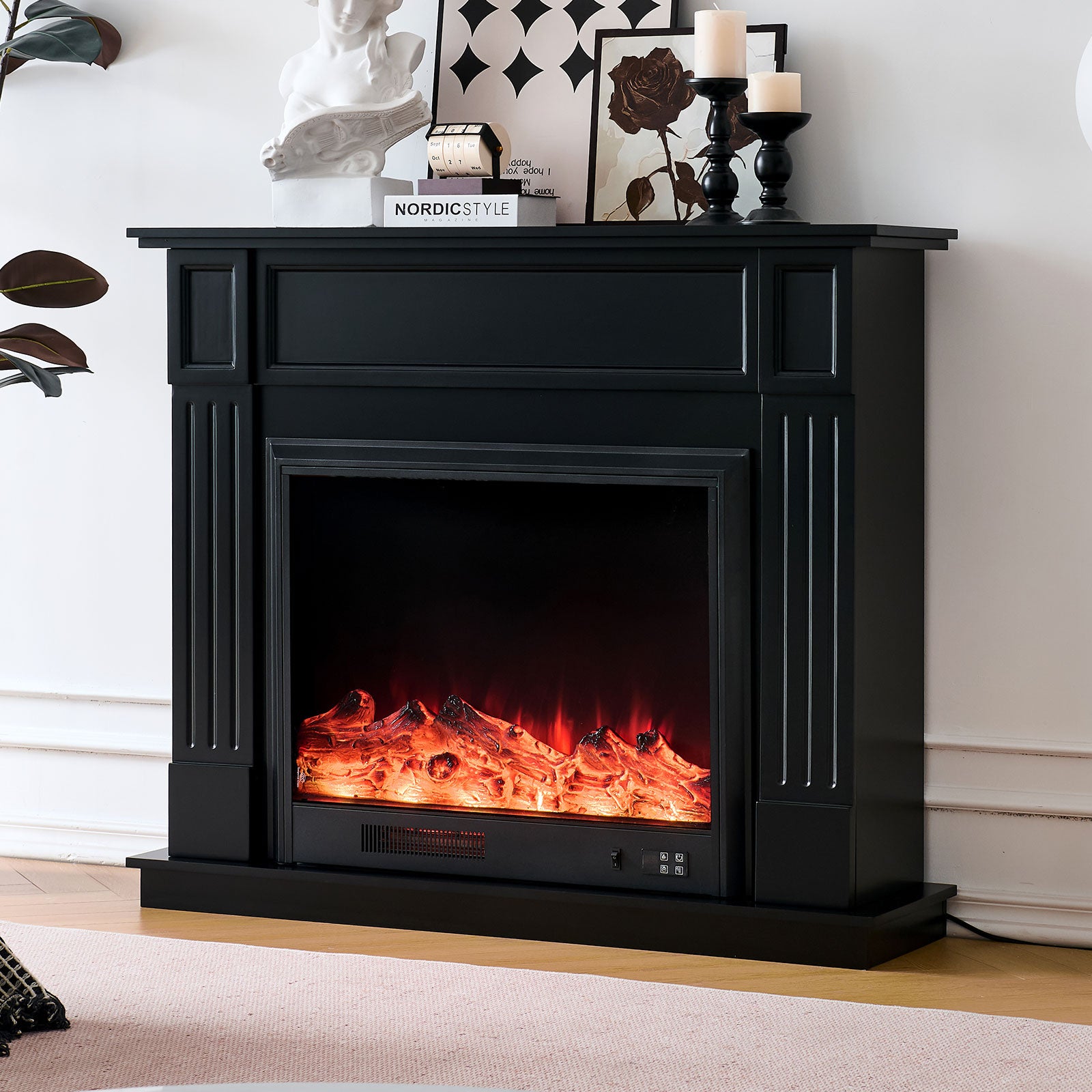 Clarendon 30" Electric Fireplace Heater Matte Black Mantel Suite