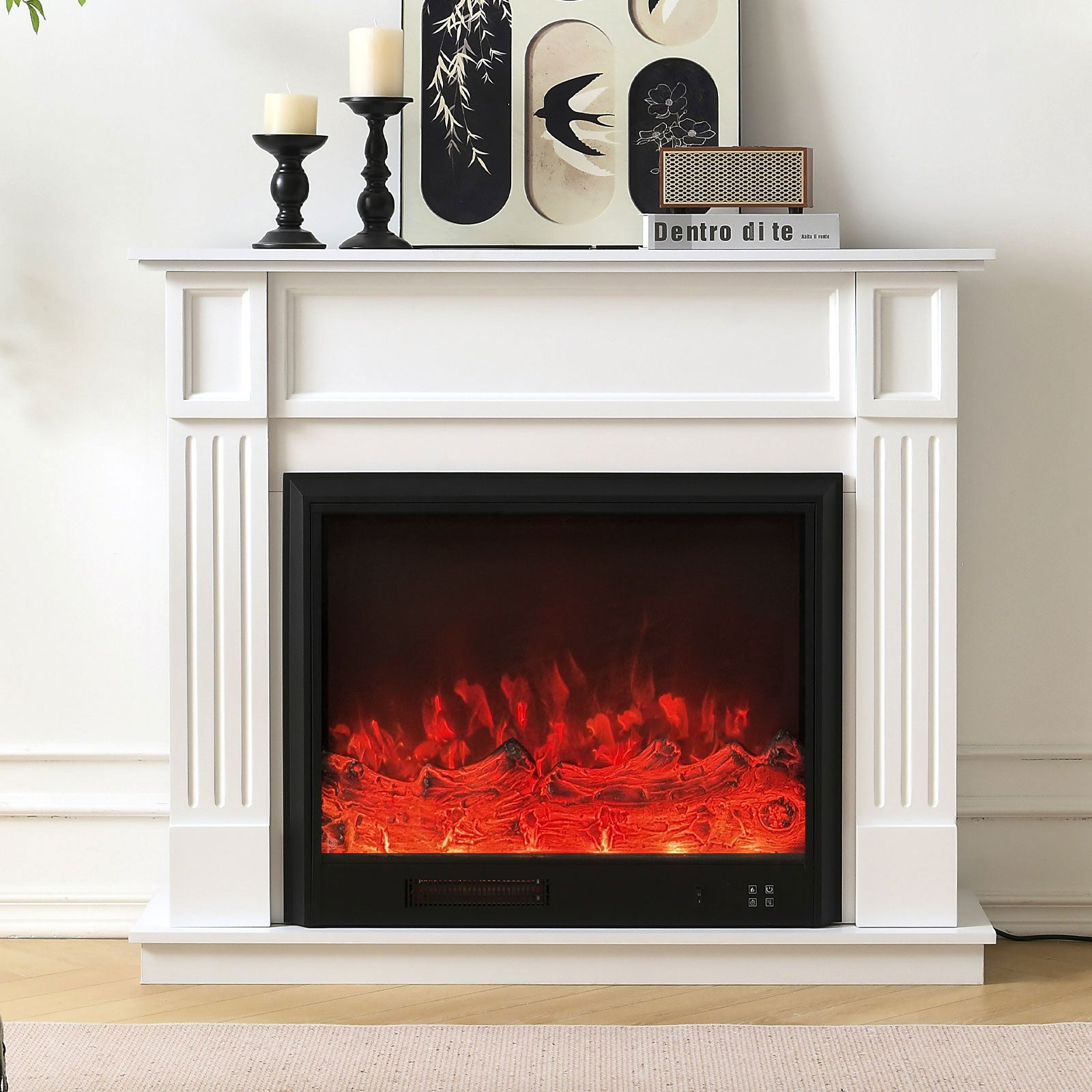 Clarendon 30" Electric Fireplace Heater White Mantel Suite with 30" Orion Insert