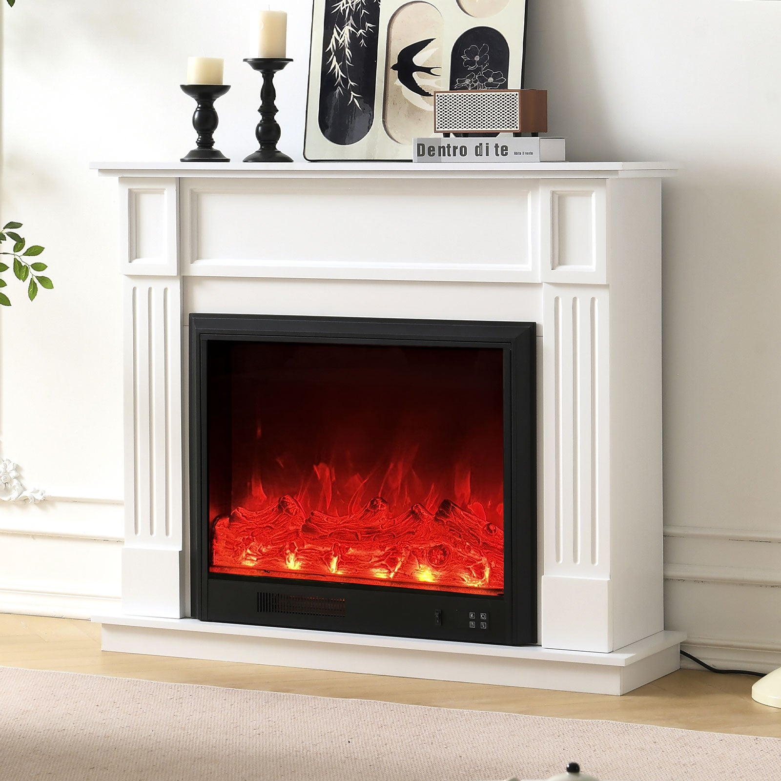 Clarendon 30" Electric Fireplace Heater White Mantel Suite with 30" Orion Insert