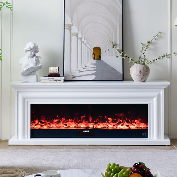 Verona 60" Wide Electric Fireplace Heater White Mantel Suite – Smartphone Control