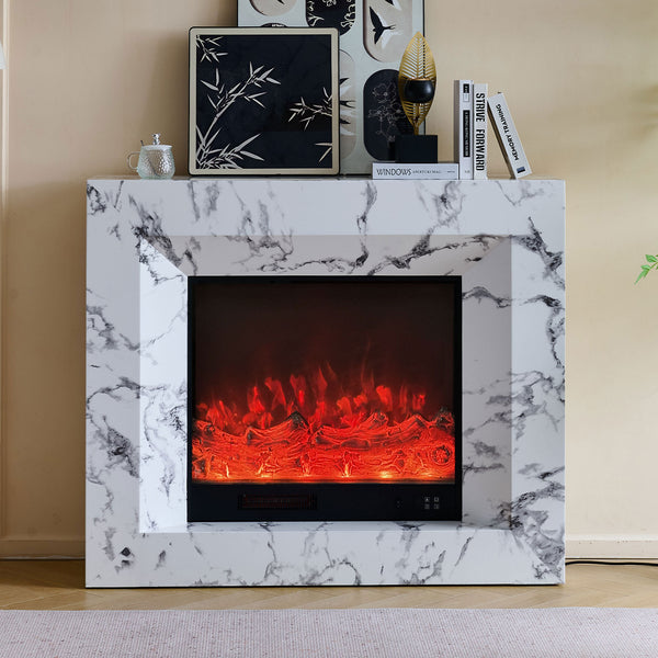 Madison 30" Electric Fireplace Heater Mantel Suite with Marble Veneer – Smartphone Control