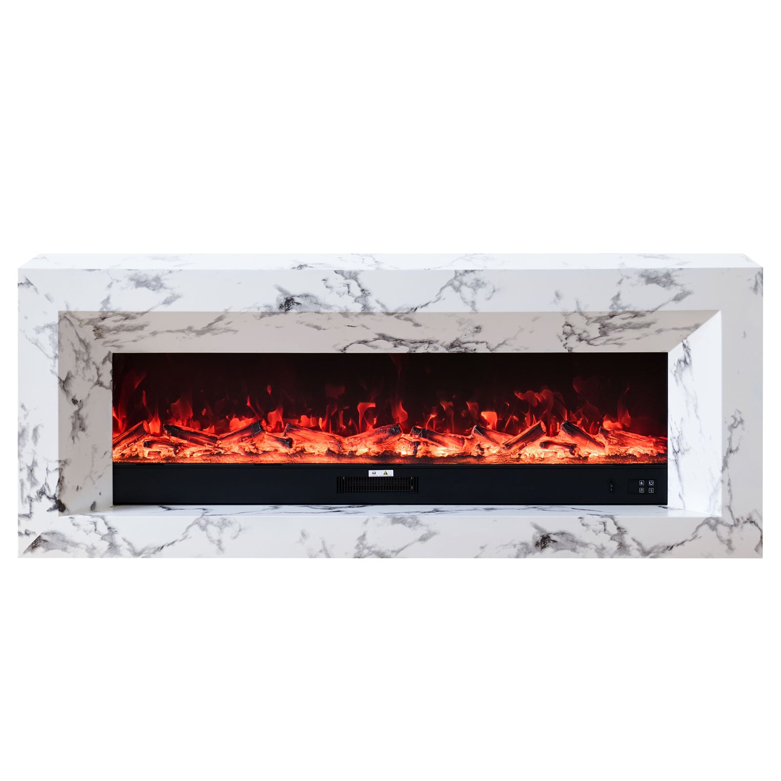 Madison 60" Electric Fireplace with White Mantel Suite Marble Veneer - Smartphone Control