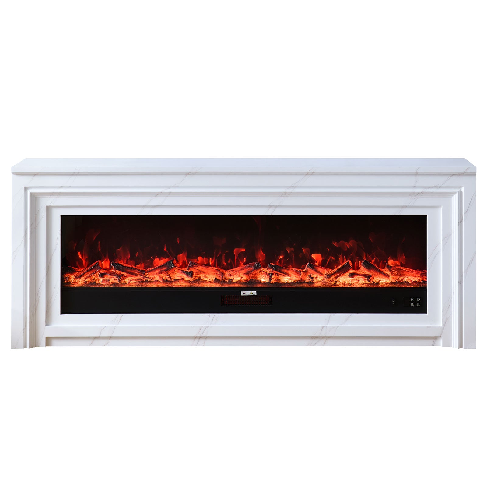 Valence 60" Electric Fireplace with White Mantel Suite Marble Veneer - Smartphone Control