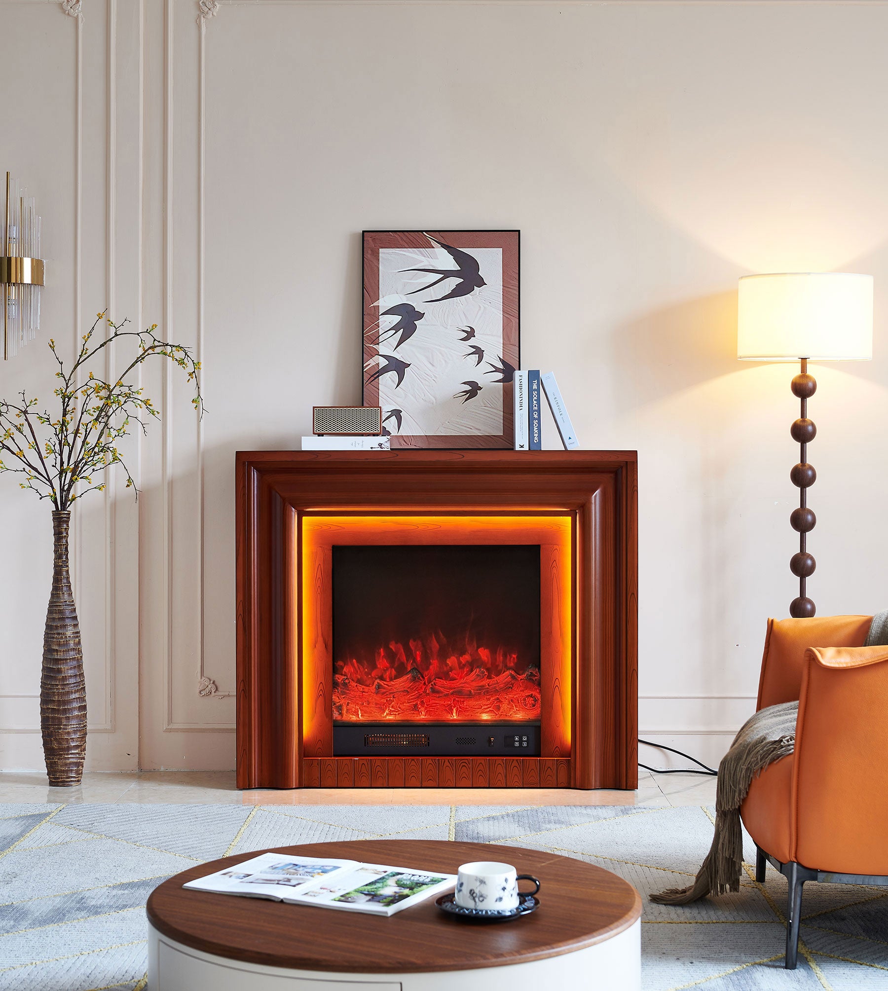 Emerald Electric Fireplace Heater Brown Mantel Suite Smartphone