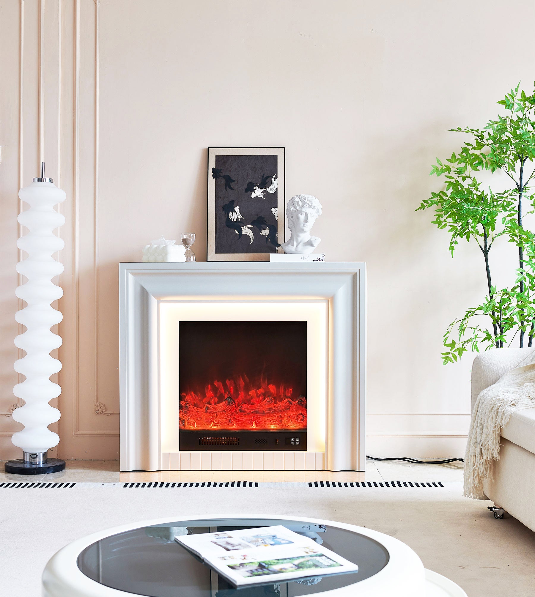 Emerald Electric Fireplace Heater Cream Mantel Suite Smartphone