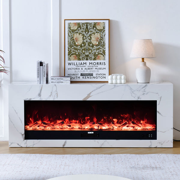 Paloma 60" Electric Fireplace with White Mantel Suite Marble Veneer – Smartphone Control