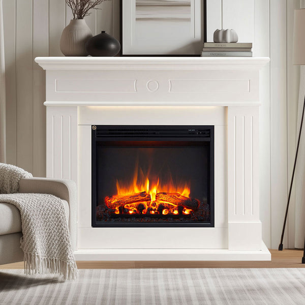 Aura 2000W Electric Fireplace Heater White Mantel Suite