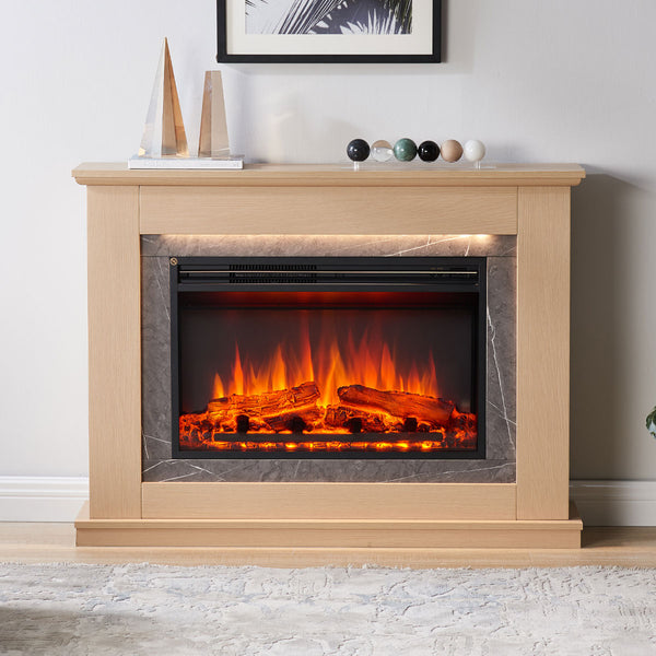 Opal 2000W Electric Fireplace Heater Natural Oak Mantel Suite