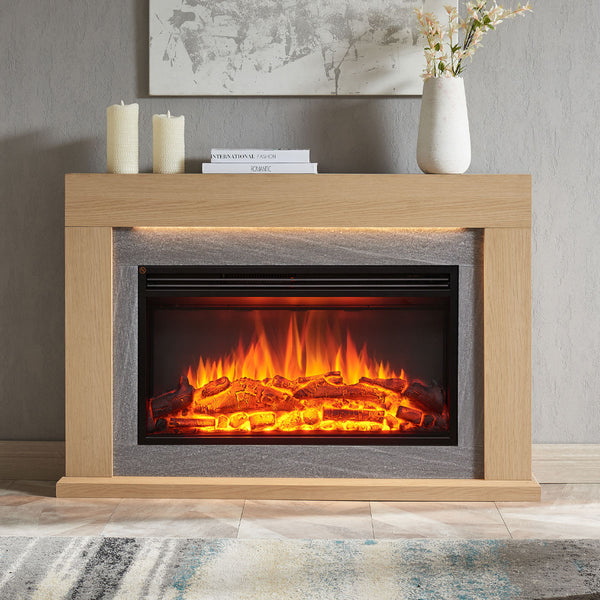 Ruby 2000W Electric Fireplace Heater Natural Oak Mantel Suite