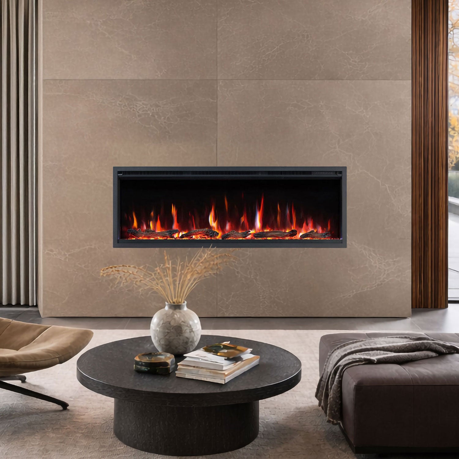 Lumina 50 Inch 1500W Electric Fireplace - Recessed, Wall Mounted or Freestanding with Stand