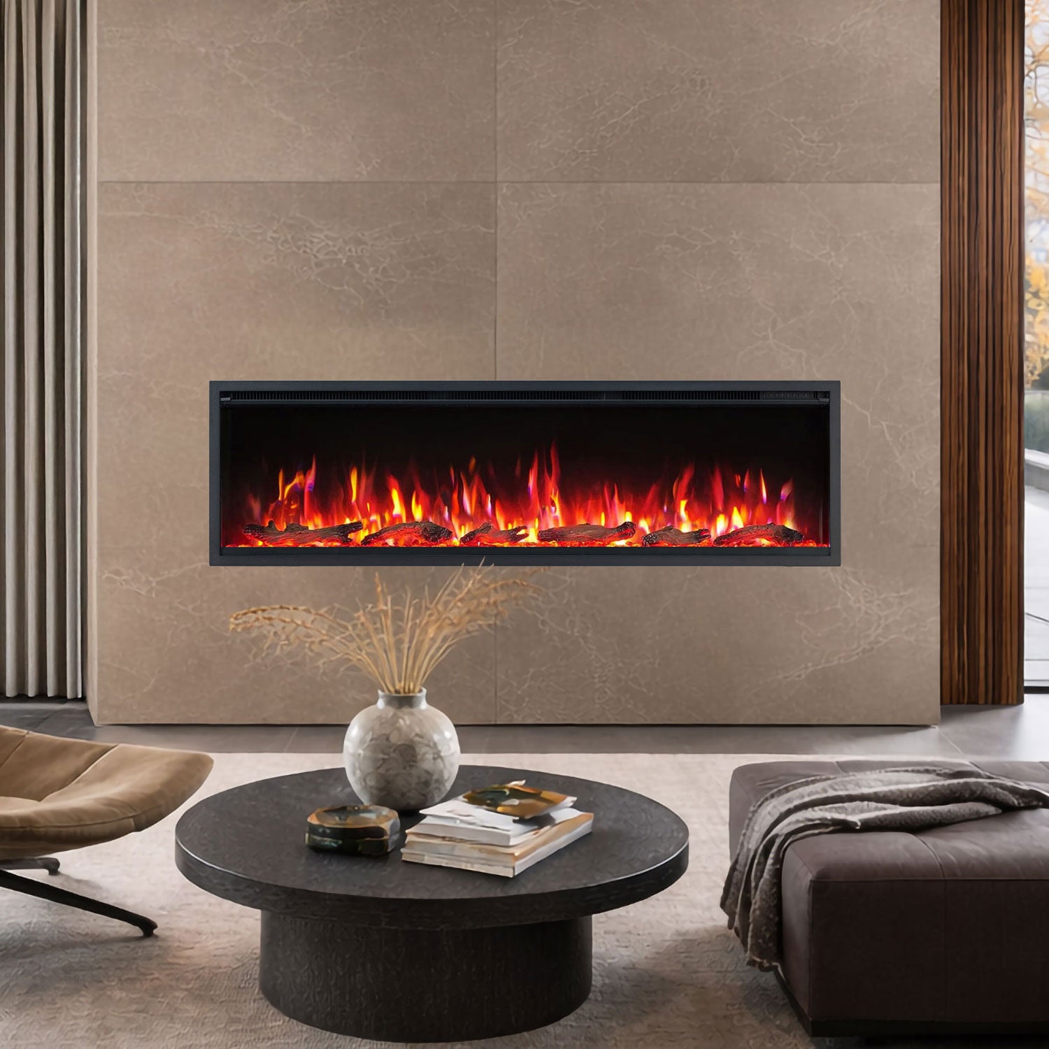 Lumina 60 Inch 1500W Electric Fireplace - Recessed, Wall Mounted or Freestanding with Stand