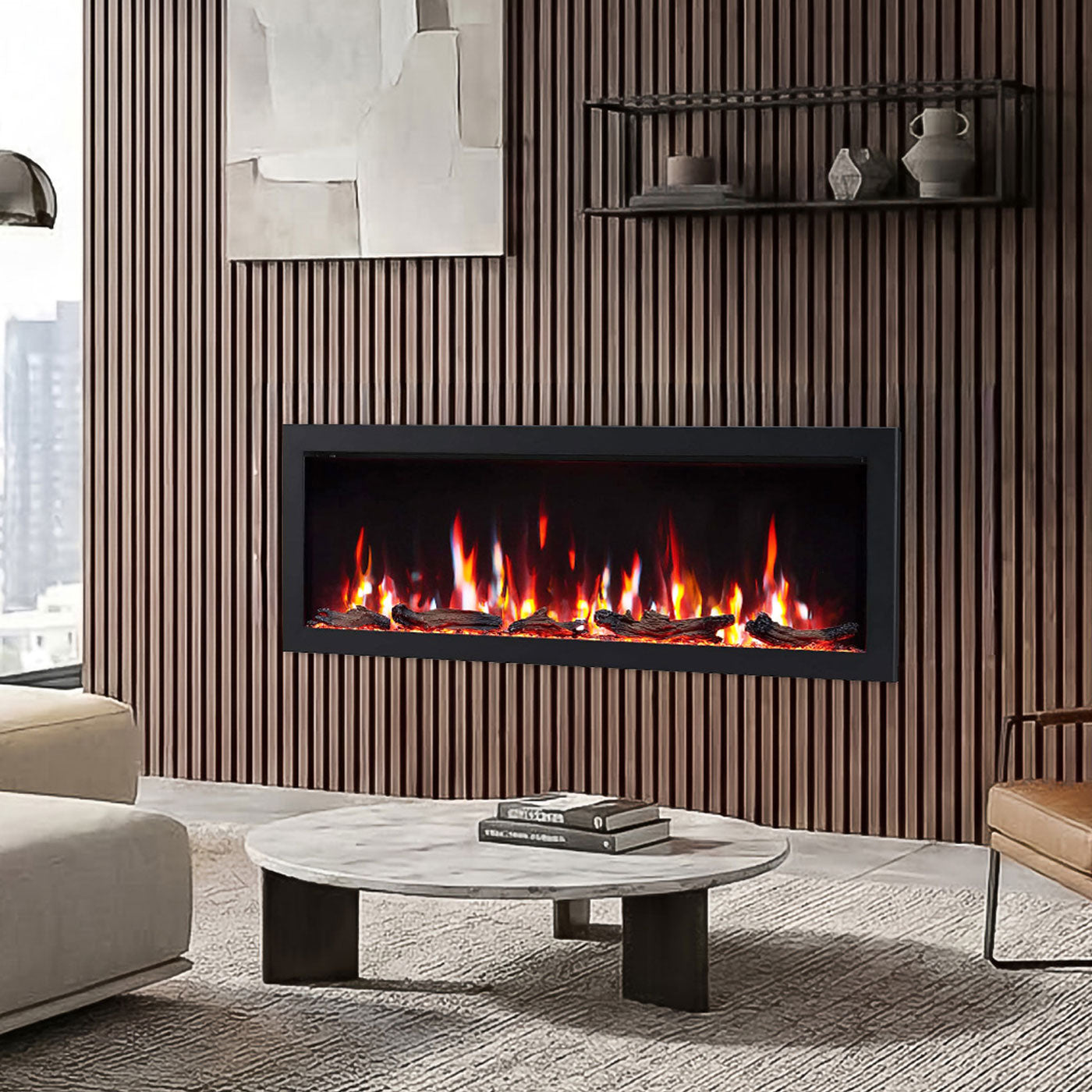 Aria 50 Inch 1500W Electric Fireplace - Recessed, Wall Mounted or Freestanding with Stand