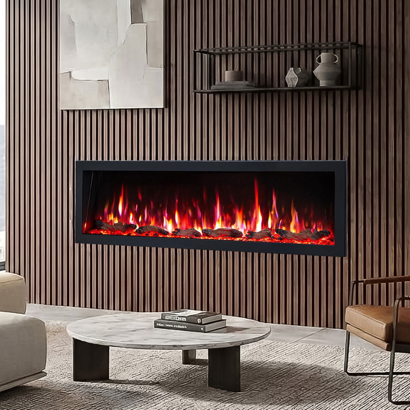 Aria 60 Inch 1500W Electric Fireplace - Recessed, Wall Mounted or Freestanding with Stand