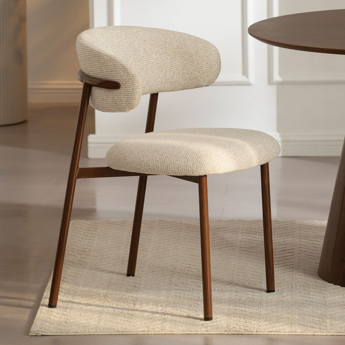 Alina Dark Walnut Look Upholstered Dining Chair – Beige Fabric (Set of 2)