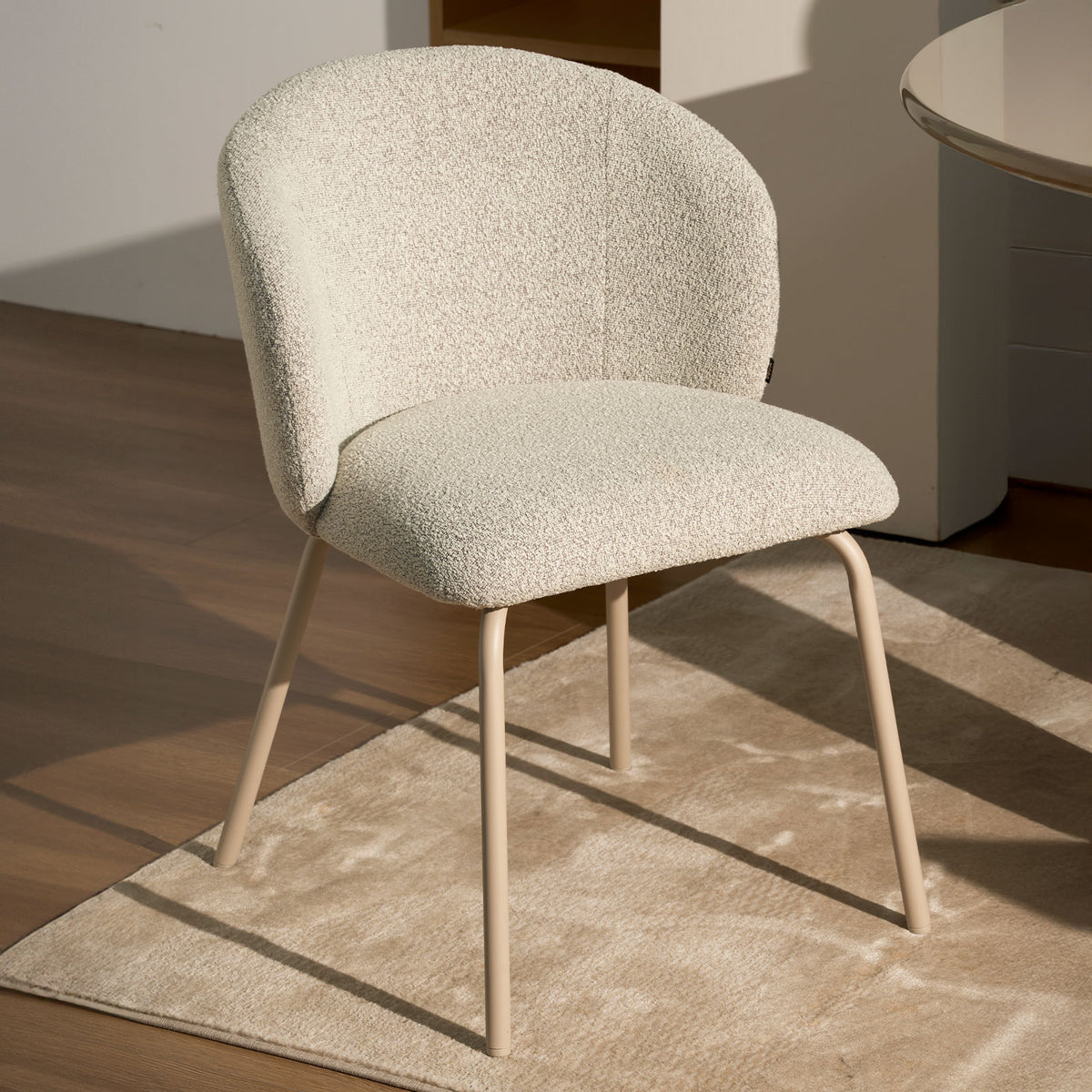 Vesper Beige Metal Frame Upholstered Dining Chair – Light Grey Fabric (Set of 2)