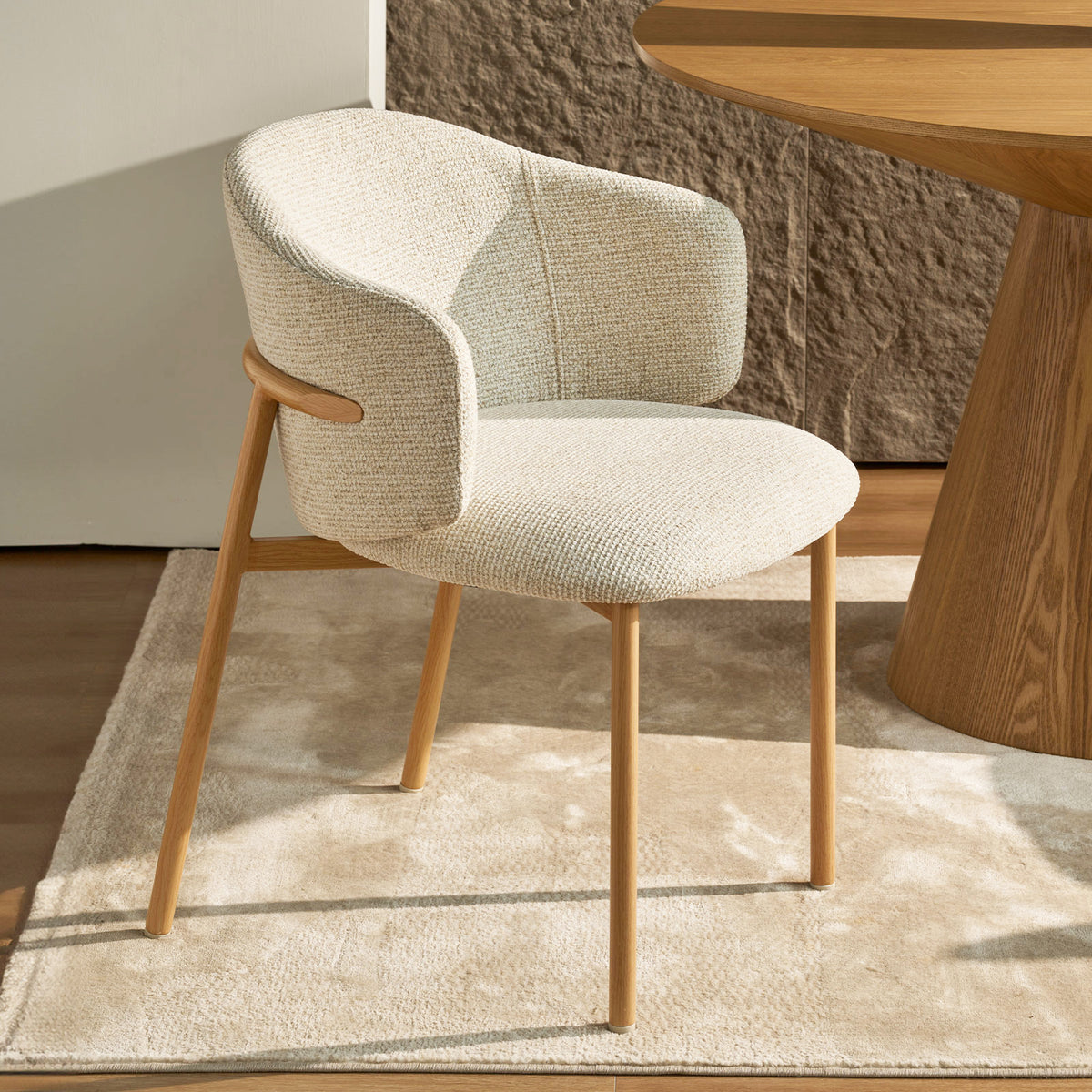 Runa Natural Oak Look Upholstered Dining Chair – Beige Fabric (Set of 2)
