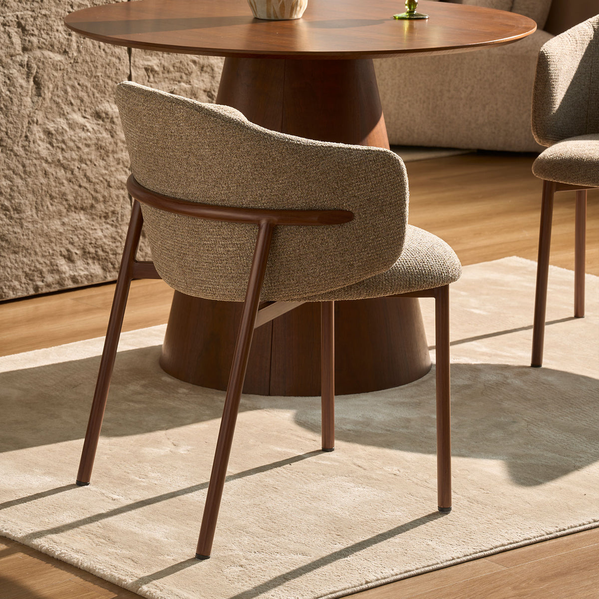 Runa Dark Walnut Look Upholstered Dining Chair – Brown Fabric (Set of 2)